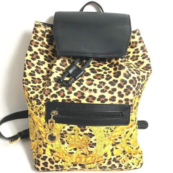 VERSACE vintage leopard backpack bag Backpack PVC / Leather yellow/Black - Picture 1 of 15